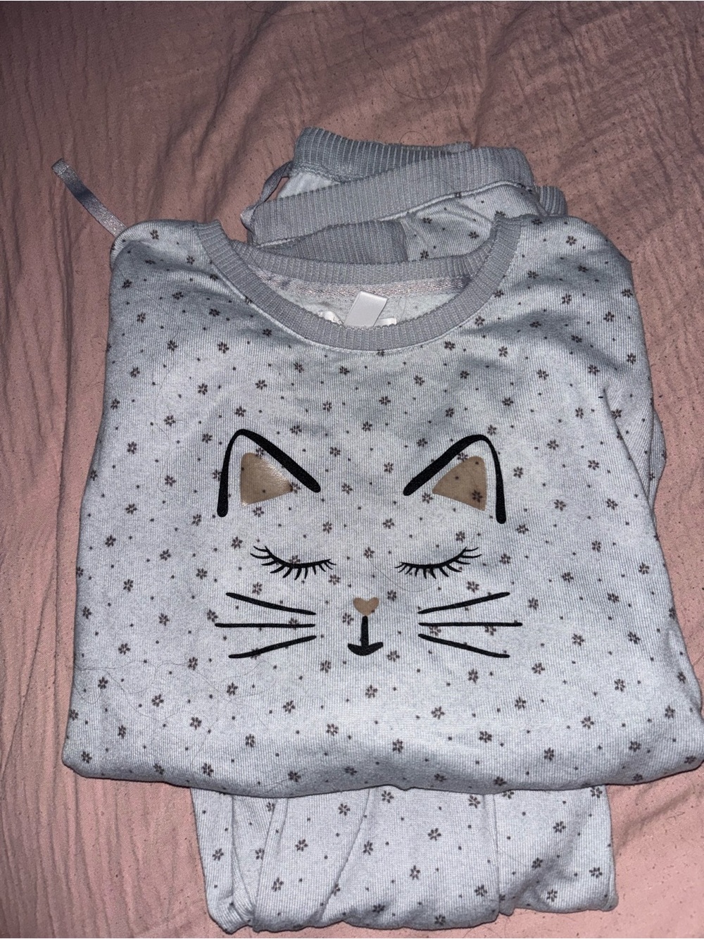 Light Gray Cat Face Pajama Set